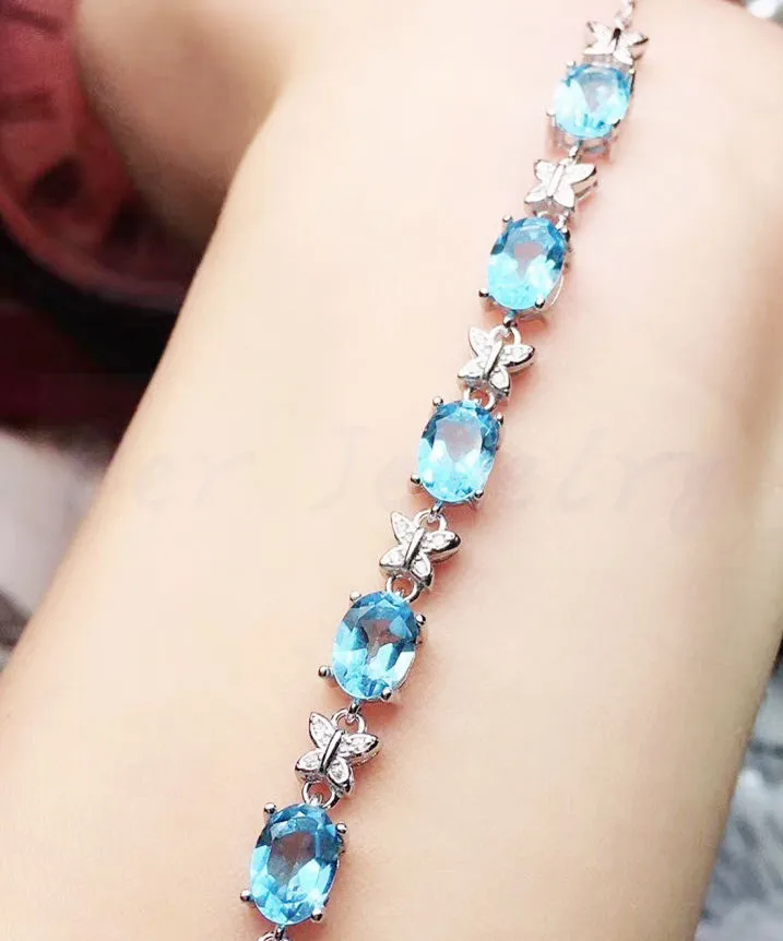 Натуральный Синий ожерелье из топаза браслет 925 серебро бабочка стиль 1.1ct* шт. 5 шт. драгоценный камень# J18122505