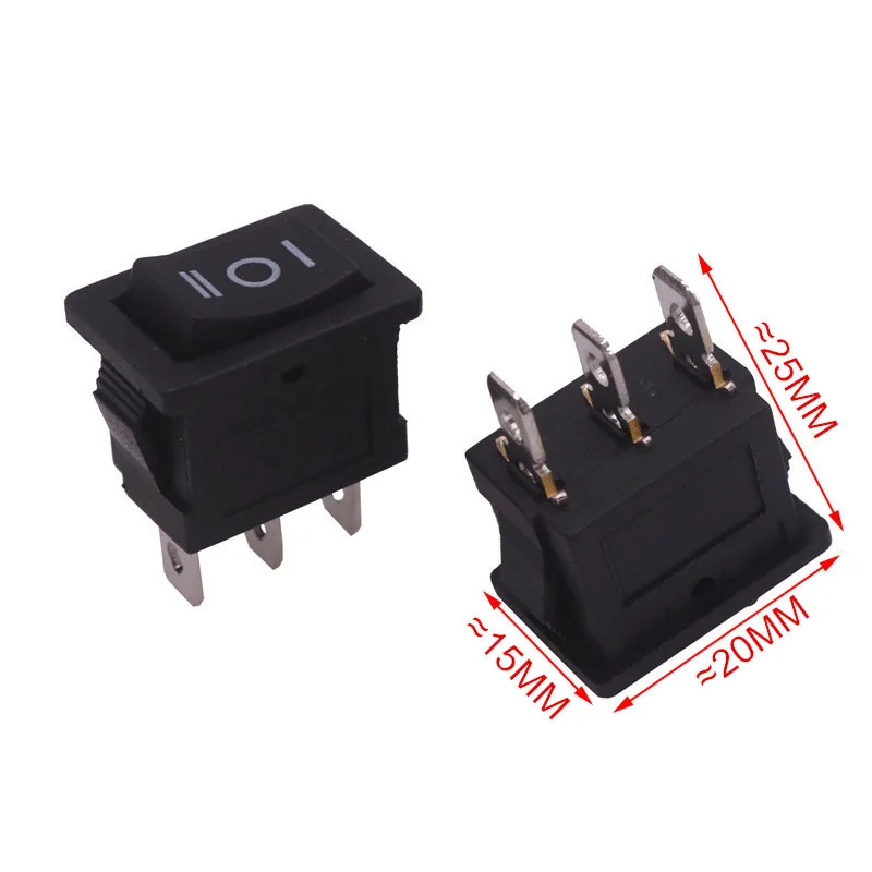 Switch Wholesale 10 Pcs 20*15*25mm Third Gear Black Rocker Switch 3 Plugs Switch 6A 250V 10A