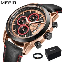 Новый MEGIR Для мужчин s часы лучший бренд класса люкс часы мужские черные кожаный ремешок в стиле милитари спортивные часы кварцевые часы