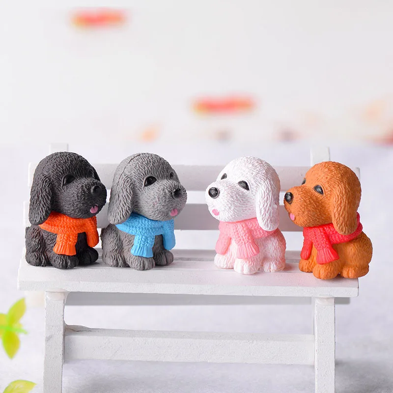 

4 Pcs Lovely Mini Dog Cat Resin Animals Miniature Fairy Garden Ornament Resin Home Decoration DIY Figurine Craft Potted Ornament