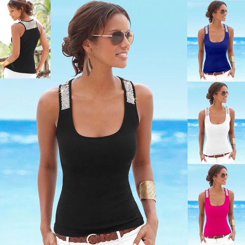

2019 Summer Women Fitness Camisole Singlet Elastic Young T Shirt No Sleeves 4 Colors Stitching Milk Silk Tanks Tops Camis