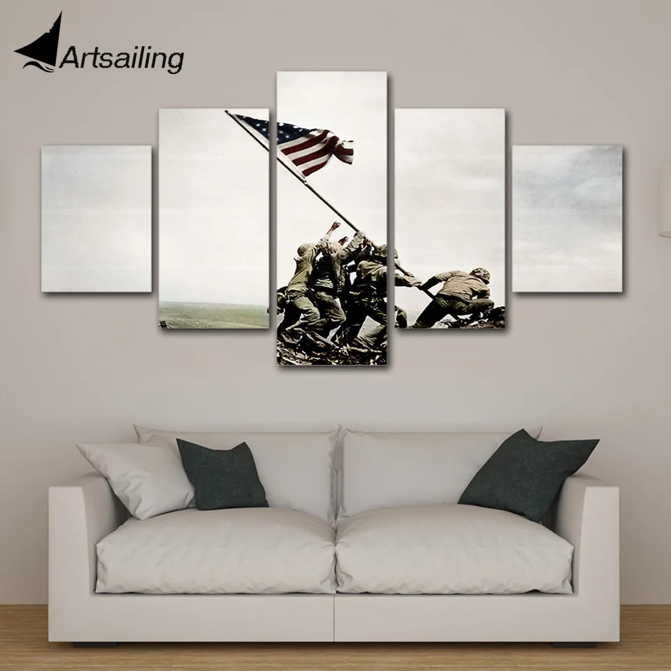 HD Printed 5 Piece Canvas Art Soldier Contribute to Army Raising US
