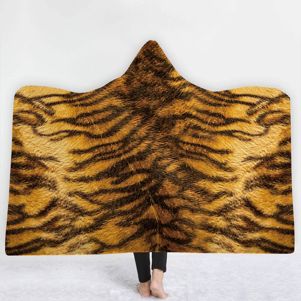 

Hooded Blanket Animals Print Fleece Hooded Throw Wrap Winter New Year Zebra Tiger Leopard Hooded Blanket Holiday Boy Girl Funny