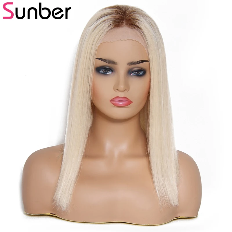 Sunber перуанский Ombre блондинка натуральные волосы X 12,5 синтетические волосы на кружеве 3,5 парик волосы remy половина WigT4 613 короткий Боб прямые