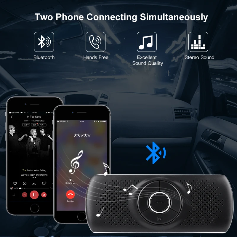 JINSERTA Bluetooth Handsfree Car Kit Wireless Auto SIRI Speakerphone TF Music MP3 Player Connect 2 Phones Sun Visor Speaker JINSERTA Bluetooth Handsfree Car Kit Wireless Auto SIRI Speakerphone TF Music MP3 Player Connect 2 Phones Sun Visor Speaker