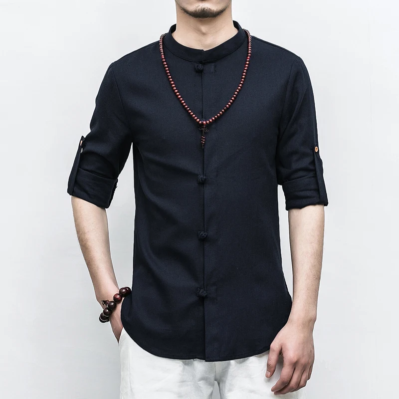 Chinese Style Long sleeved Shirts Mens 5XL Cotton Linen Fabric Men ...