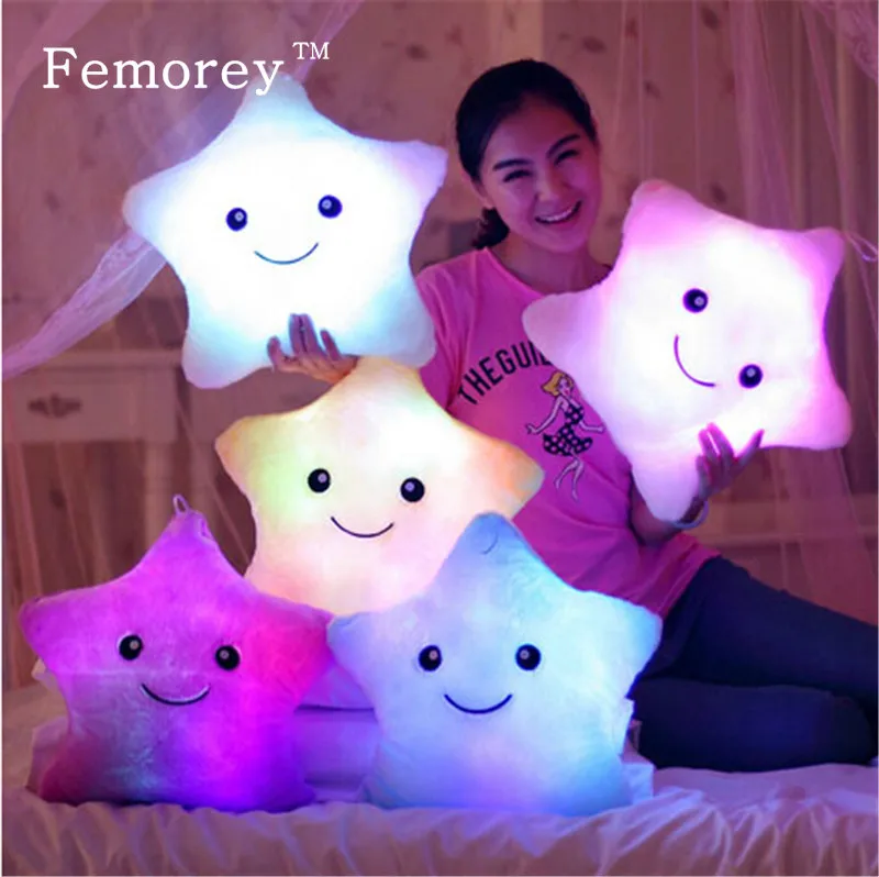 Kawaii Star Pillow Plush Doll Toys Cute Star Dolphin Luminous Stuffed Toys Led Light Pillow Glow In Dark Plush Pillow Doll