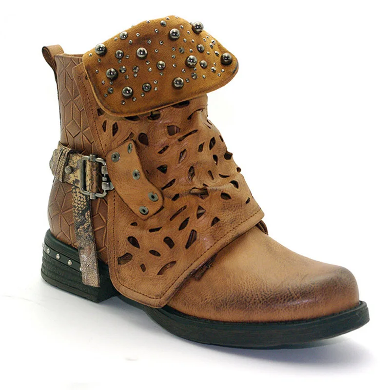 Tangnest/модные женские ботильоны с заклепками; сезон осень-зима; армейские ботинки на низком каблуке; повседневная обувь на платформе; размеры 34-43; XWX6841 - Цвет: brown