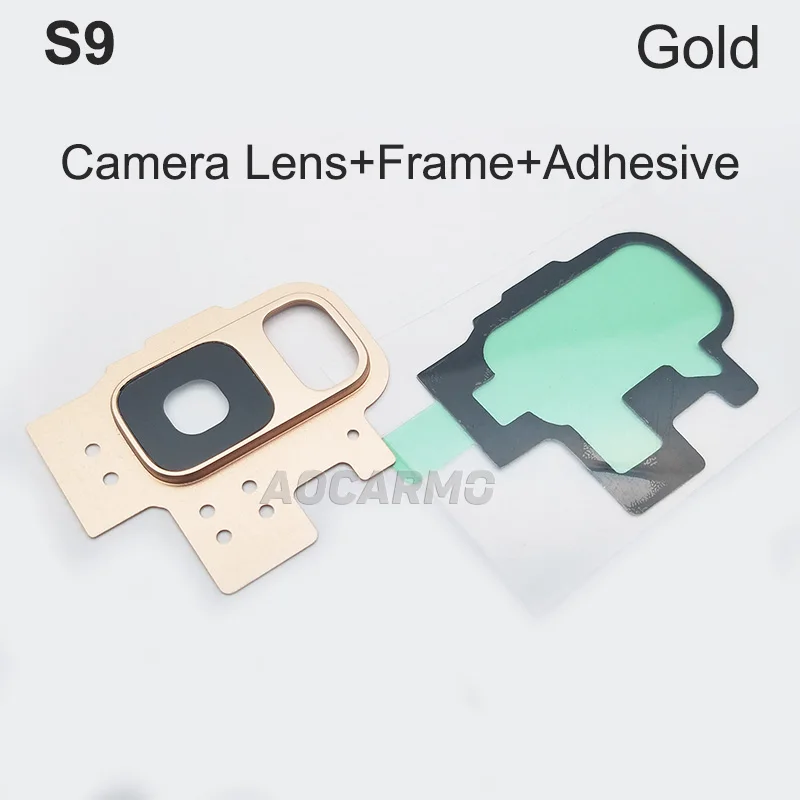 Aocarmo Rear Back Camera Lens Glass Cover With Metal Ring Frame Adhesive For Samsung Galaxy S9 G9600 Replacement smartphone zoom lens