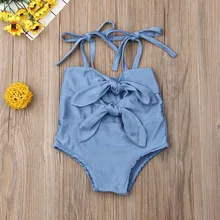 Летние Детские бикини с узлом для маленьких девочек, пляжные танкини, купальники, купальники(синий цвет