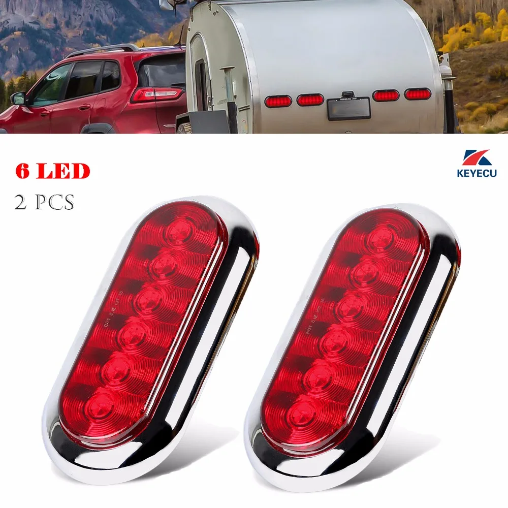 

Keyecu 6" Red Oval LED Stop Turn Signal Tail Park Lights For Trailer Truck Waterproof 12V w/ Chrome