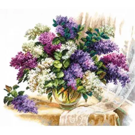 cs-2340 Cross Stitch Kit Lilac Lilacs Purple Flower Flowers at Windowsill
