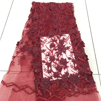 

luxury 3d flower beaded lace fabric Nigerian lace fabric african net lace fabric for wedding dress F31-2