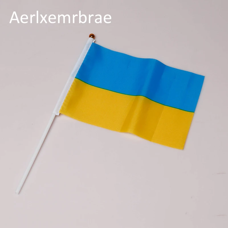 

free shipping Ukraine Hand Flag National Hand Flag 14*21cm Polyester Small Size Flying Banner Custom Hand flag