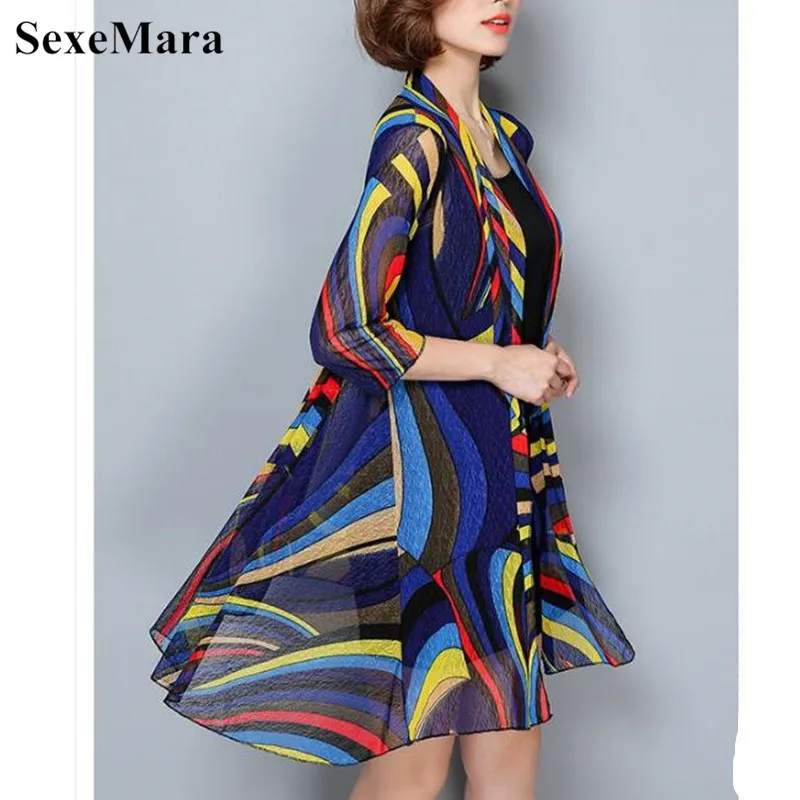 SexeMara 2019 New Summer Women Blusas Casual Loose Long Chiffon Kimono Cardigan Feminino Long Sleeve Plus Size Beach Cardigans