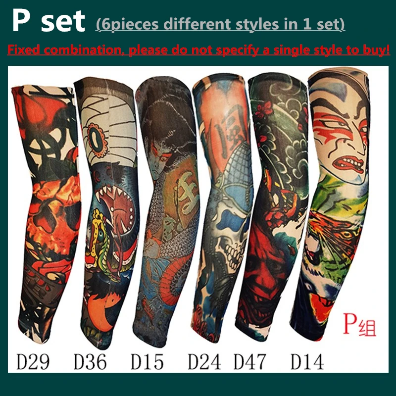 6pcs/Set Anti-UV Sunscreen Super Elastic Tattoo Arm Sleeves Warmers Hip-hop Rock Fashion Cool Sporting Protection Long Gloves