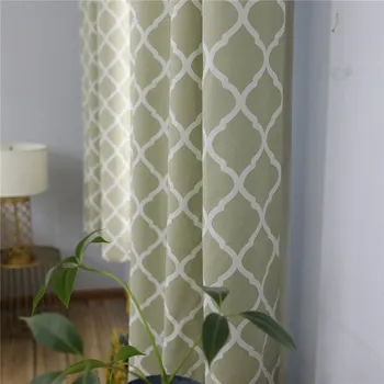 

Geometric Rhombus Green Cotton Linen Curtains Semi Blackout Sound Insulation Living Room Curtain Bedroom Curtains Decoration