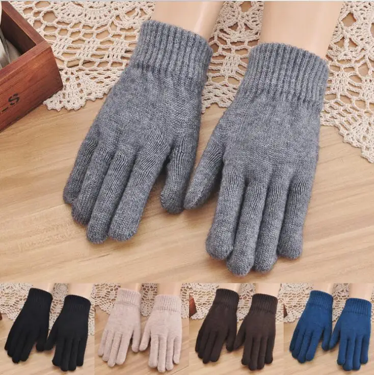 Осенне-зимняя обувь женщин трикотажные сплошной цвет перчатки женские плотные теплые кашемировые перчатки шерстяные вязаные перчатки
