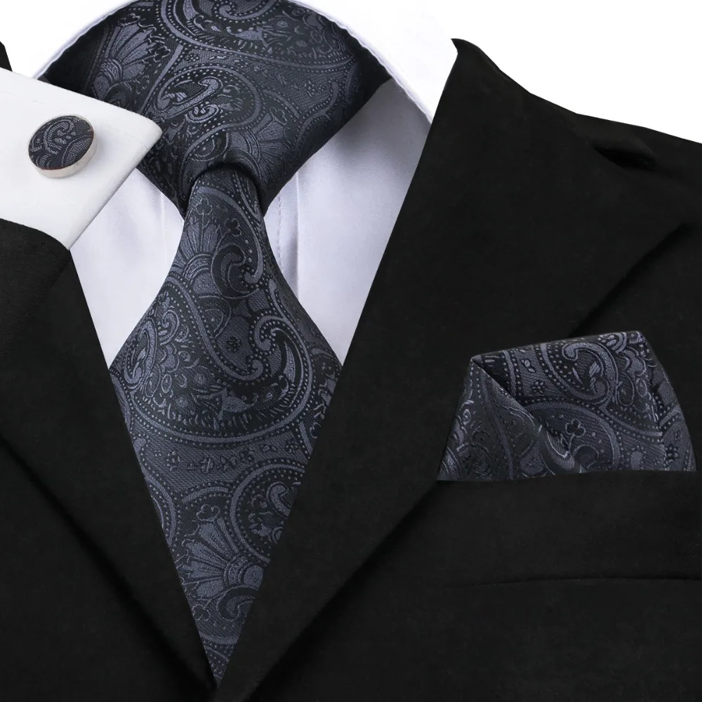 20 Styles Black Ties Paisley Floral Silk Luxury Necktie Men