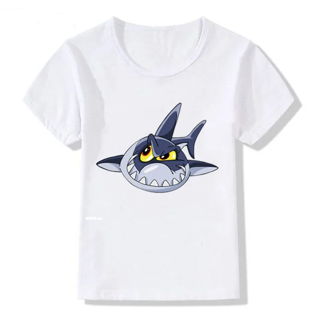 Новая забавная Футболка с принтом акулы детская футболка для мальчиков и девочек, От 1 до 12 лет, летние белые футболки - Цвет: 9