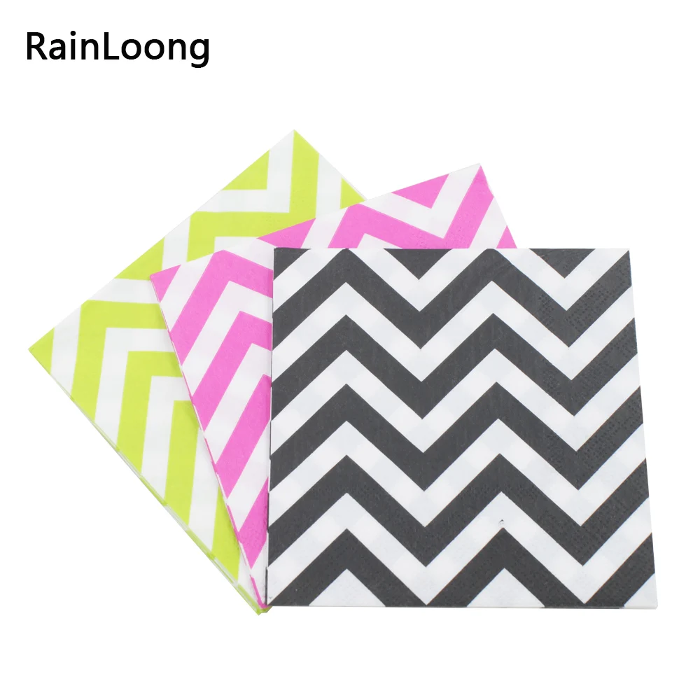 

[RainLoong] Red Wave Chevron Paper Napkin For Children Tissue Printed Napkins Supply 25cm*25cm 1pack/lot