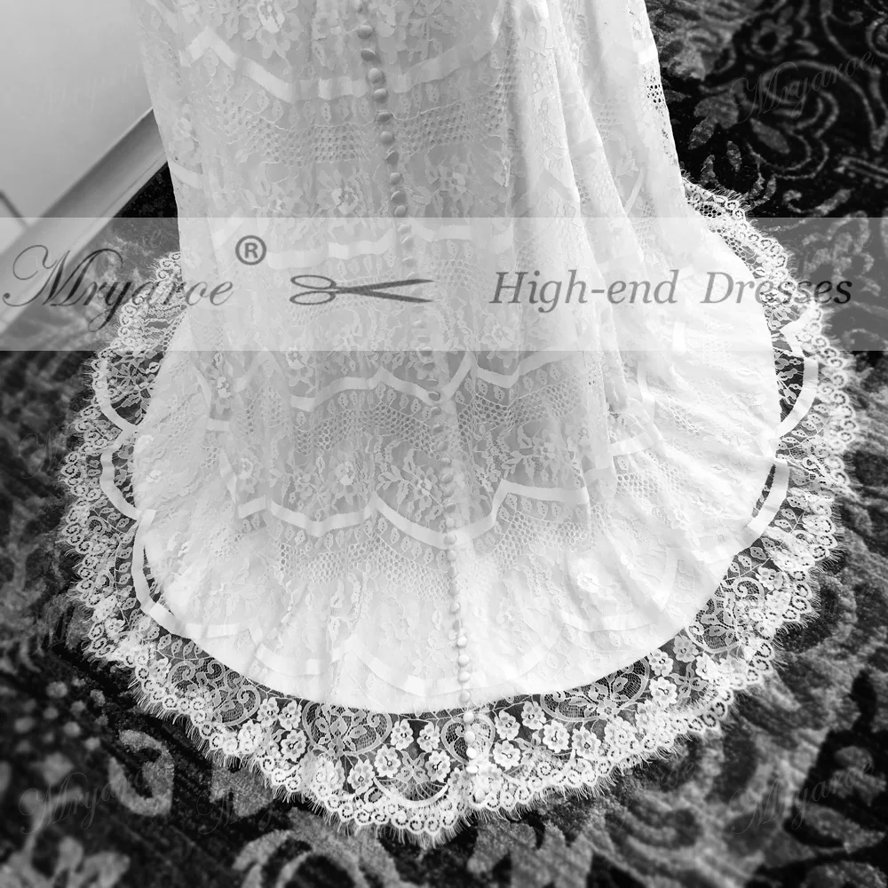 Mryarce 2018 vestido de noiva Amazing Lace Mermaid Wedding Dress V Neck Sleeveless Buttons Back Bridal Gowns Chic  (3)