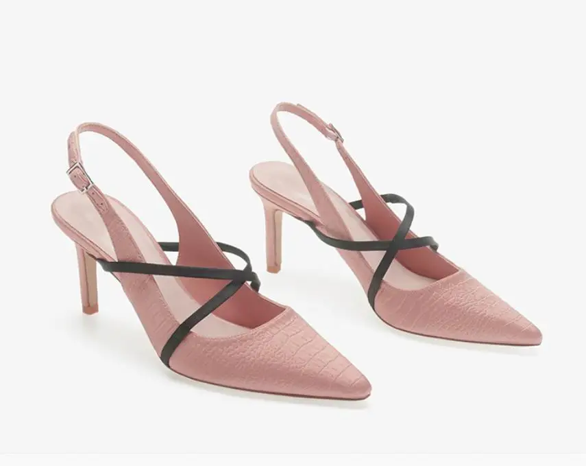 

2019 new pointed stiletto low shoes small cross straps ladies slings with high heels