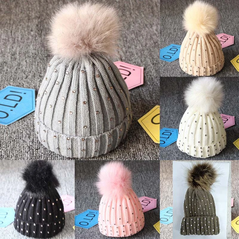 Для новорожденных Pom Hat Зима Теплый Вязаный Крючком Вязаная Шапка-бини с помпоном Кепки