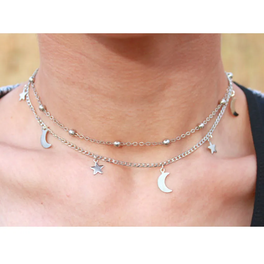 Ожерелье чокер с подвеской в виде звезды и Луны 38 + 5 см|moon pendant|star moonmoon pendant necklace |