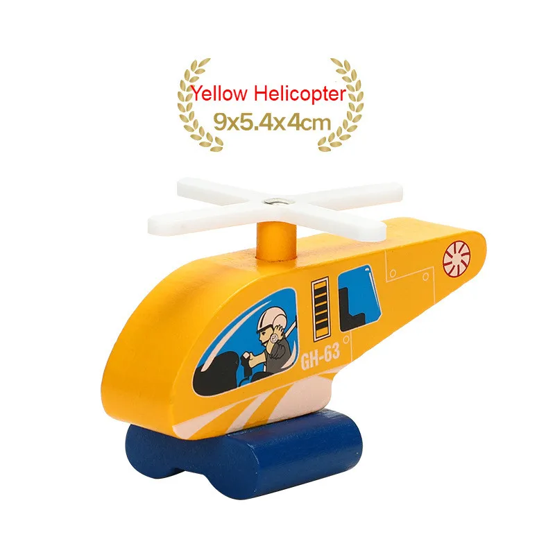 EDWONE деревянный магнитный Поезд Самолет деревянная железная дорога вертолет автомобиль грузовик аксессуары игрушка для детей подходит Дерево Biro треки подарки - Цвет: NO 23Yellow Helicopt