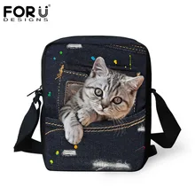 FORUDESIGNS/Симпатичные животные кошка Для женщин Курьерские сумки класса люкс маленькая сумка через плечо для дам 3D джинсовый комбинезон с карманами; сумка Feminina