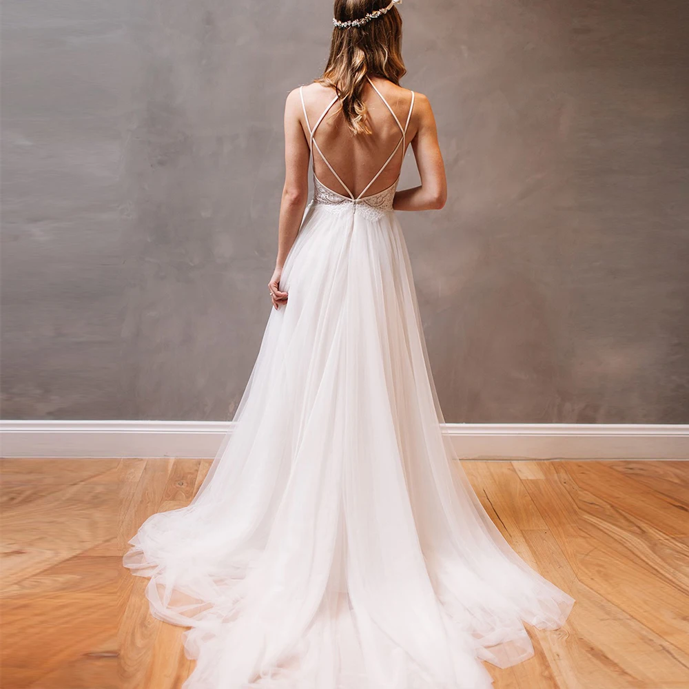 

Bbonlinedress Sexy Backless Wedding Gowns 2019 White Color Lace Beading Wedding Dresses Court Train Brautkleid 2019