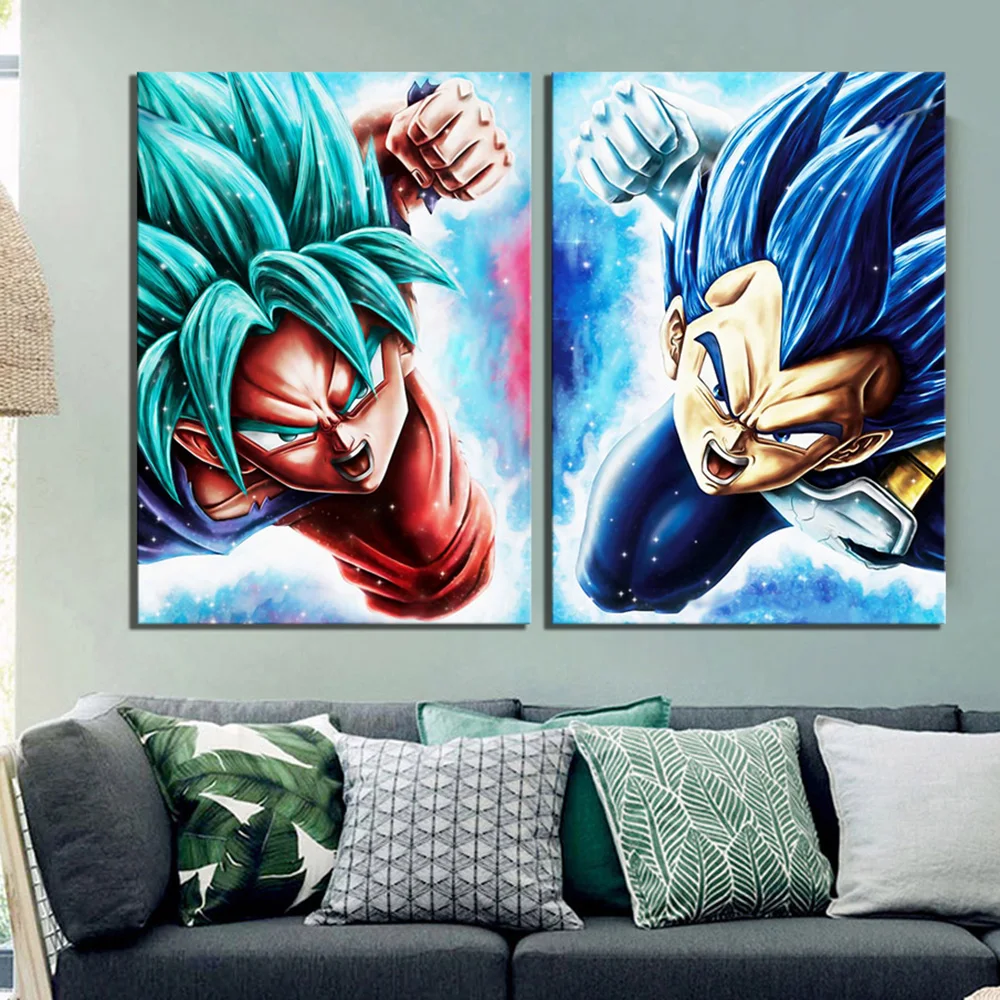 

Wall Art Canvas Pictures Paintings 2 Pcs Vegeta Goku Anime Dragon Ball Super Cartoon Modular Posters Modern HD Printed Home Deco