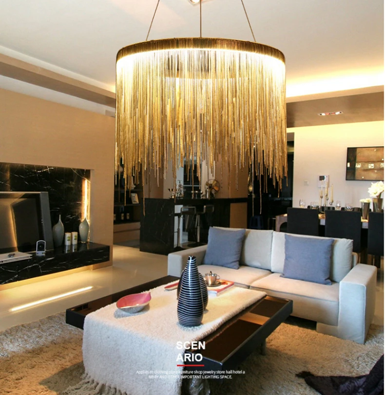 Arte de Prata Design de Engenharia Design Italiano Lustre Luxo Corrente Borla Alumínio Led Bela Iluminação Mod. 136165 19 de engenharia luxo corrente borla alumínio led bela iluminação lustre