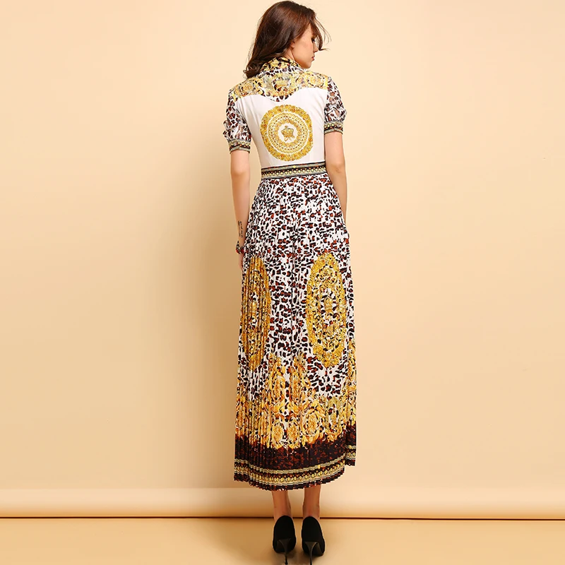 Женское винтажное платье макси LD LINDA DELLA, плиссированные ажурные длинные платья для вечеринки с леопардовым принтом, весна-лето