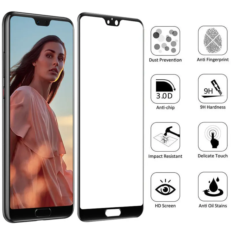 

Tempered Glass For Huawei P20 Lite P30 Mate 20 Lite P Smart 2019 Honor 8X 10 Curved Edge Cover Full Screen Protector Film