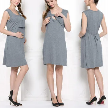 

Women Maternity Nursing Dress For Breastfeeding Sleeveless Casual Solid Color Pregnancy Dress Summer Vestido Lactancia
