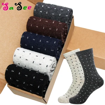 

5 Pairs Thick Rabbit Wool Men Socks Autumn Winter Warm Geometric Solid Horizontal Vertical Line Print Foreign Sock Meias