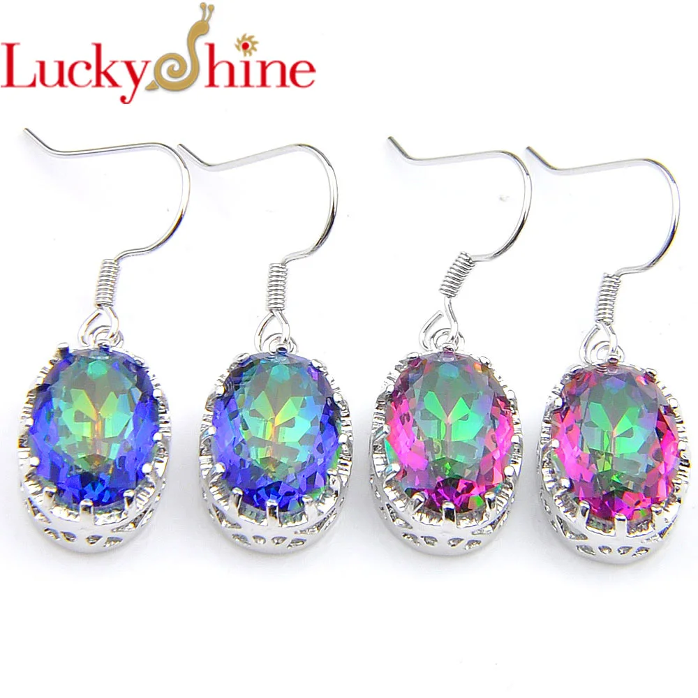 

Luckyshine Promotion Jewelry Trendy Oval Fire Mystic Created Stone Wedding Earrings Russia USA Australia Earrings Bijoux