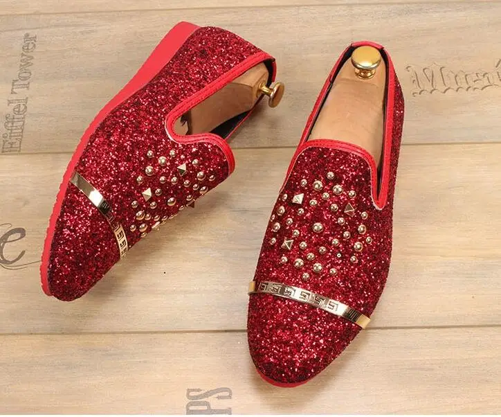 Casual Glissement 5 Printemps Homme Mocassins Rivets 1 Sur Goujons 3 Conduite Hommes Appartements 2 Glitter Pour Richelieus Chaussures Bling Les 2018 4 Rétro Automne gnqA6wf6