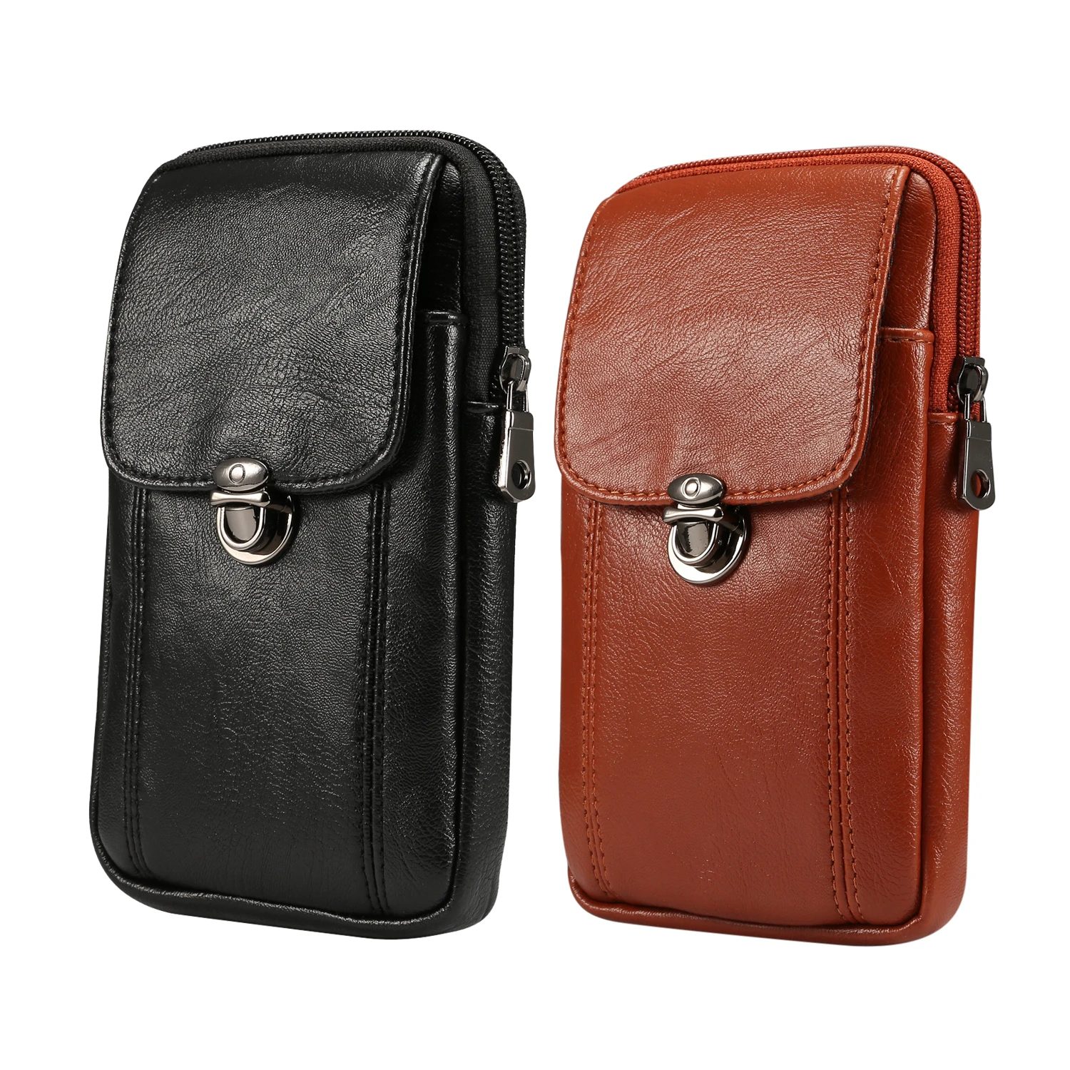 Men Soft Litchi PU Leather Wallet Case Double Layer Zipper Fanny Pack Man Waist Belt Bag for iPhone XS MAX XR 6 7 8 in 6.5 inch iphone 6s plus phone case