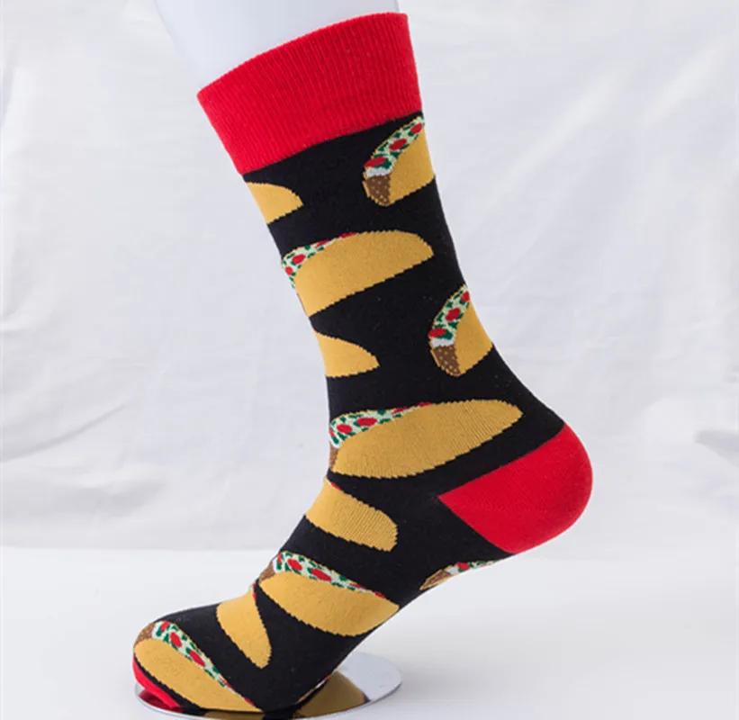CHAOZHU Новая Европейская мода большой размер 46 мужские носки креативный жаккард авокадо пончик мексиканский бурритос хлопок Crew носки Fancies - Цвет: Красный