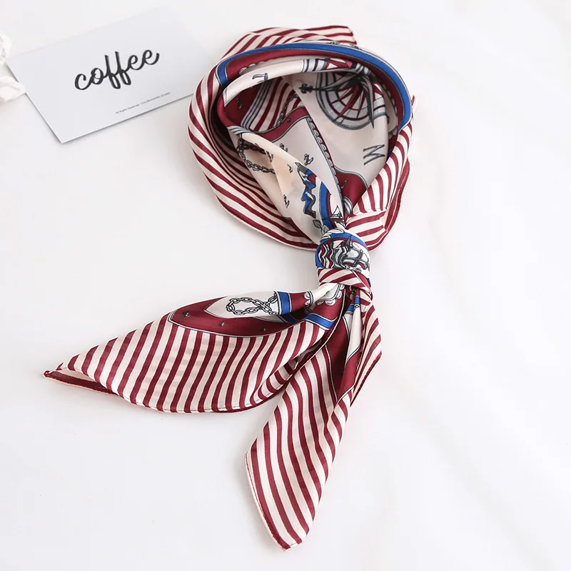 New Square Scarf Women Fashion Striped Silk Scarves and Wrap Ladies Spring Summer Print Office Hair Neck foulard