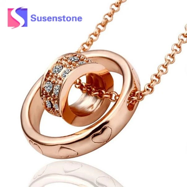 

susenstone Casual Rose Gold Lady Crystal Chain Rhinestone Necklace Love Heart Pendant Necklace Jewelry Freeshipping