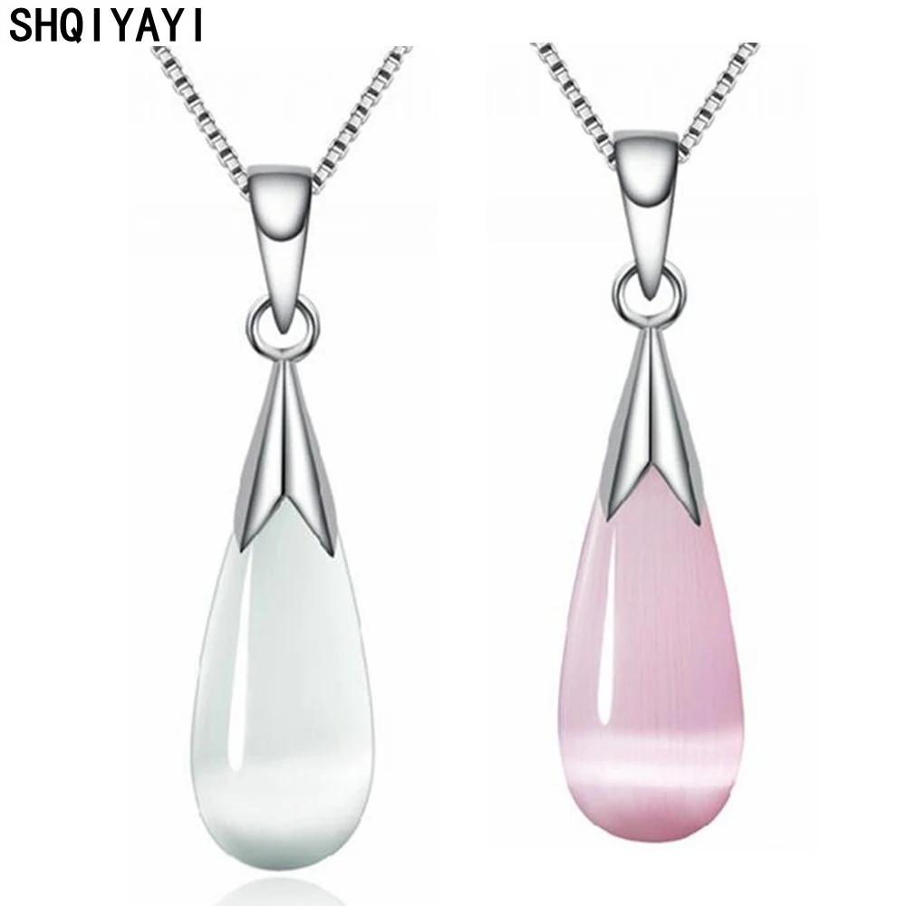 

SHQIYAYI Water Drop Pendant Necklaces Fashion Jewelry For Women High Quality Anniversary Gift White Pink Stone A41