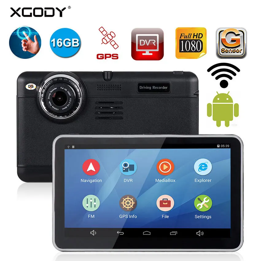

Xgody 7'' Car Truck GPS Navigation Android WIFI 512+16gb Navigator Video Recorder Dash Cam DVR Registrar Dashcam Camera