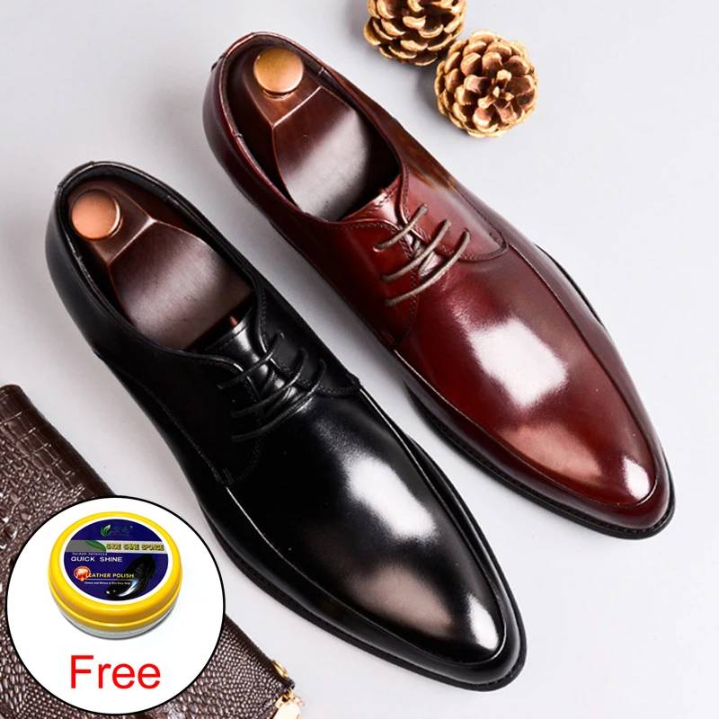 Classic Man Formal Dress Derby Office Shoes Genuine Leather Handmade Wedding Party Flats Pointed Toe Men's Basic Footwear SS367 | Обувь
