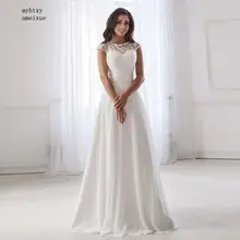 Недорогое кружевное свадебное платье с овальным вырезом,, без рукавов, со складками, поясом, шифоновое, Пляжное, свадебное платье, Robe De Soiree, открытая спина, Casamento