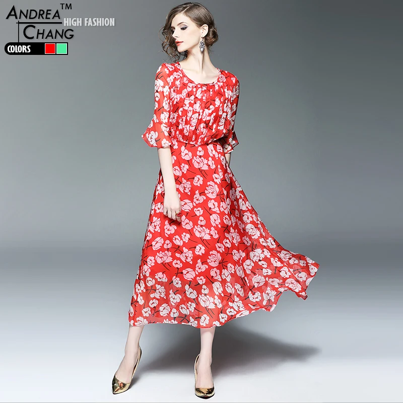 Buy spring summer high quality womans dresses green