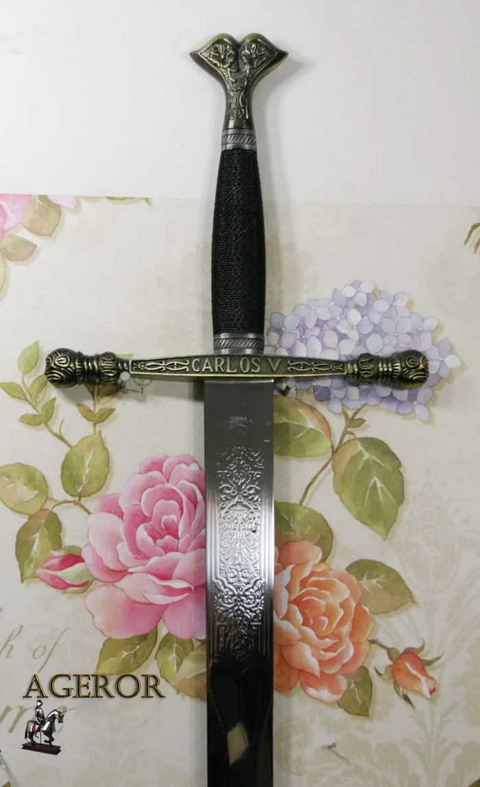 S0211 MEDIEVAL MIECZ CARLOS V KAROLUS DIVUS GLADIUS SWORD MIRROR POLISH 41